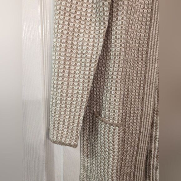 New Fortune & Ivy open front cable knit camel neutral long cardigan sweater sz L - Picture 4 of 8